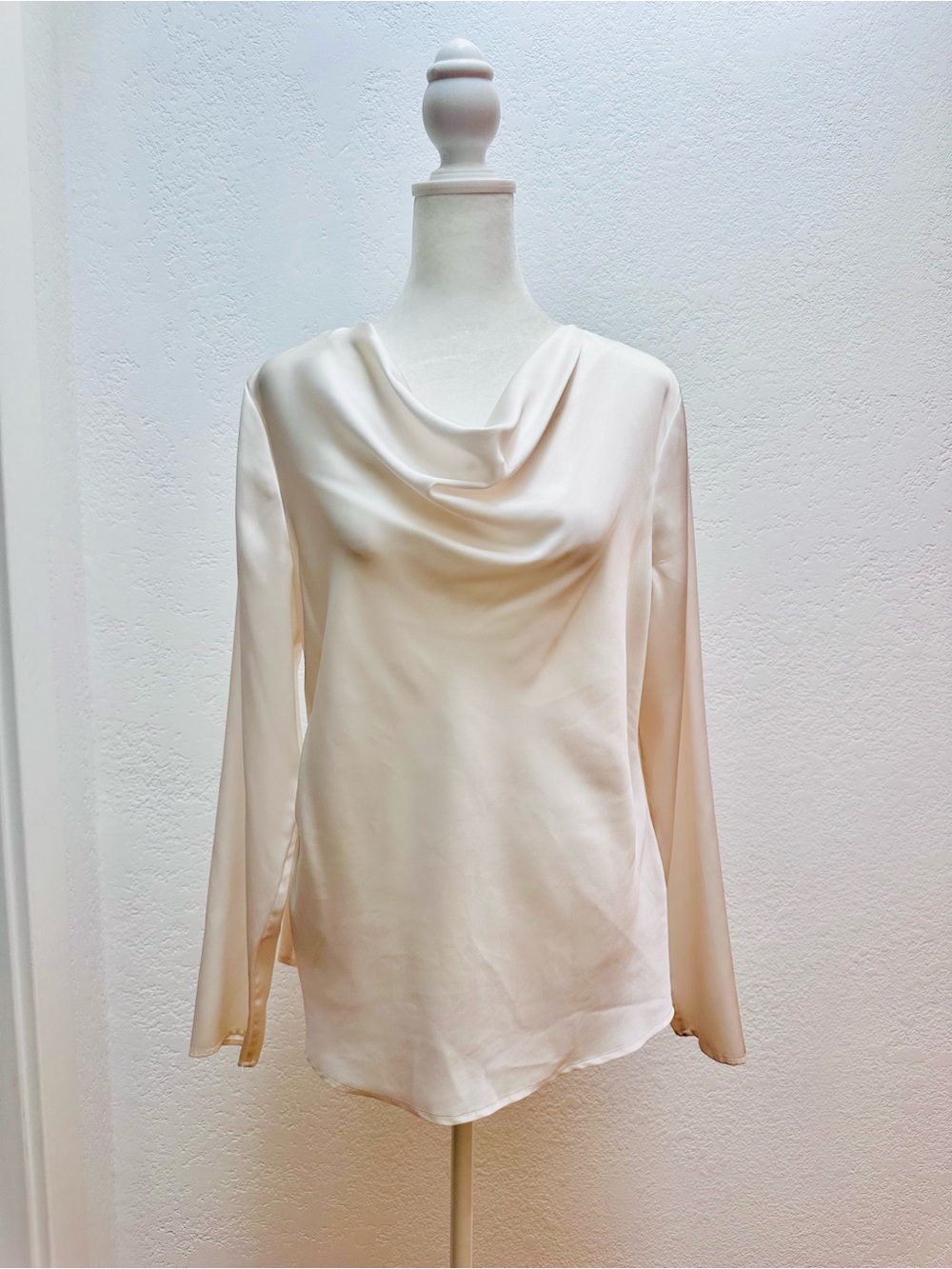 Calvin Klein Cream Cowl-Neck Long Sleeve Blouse